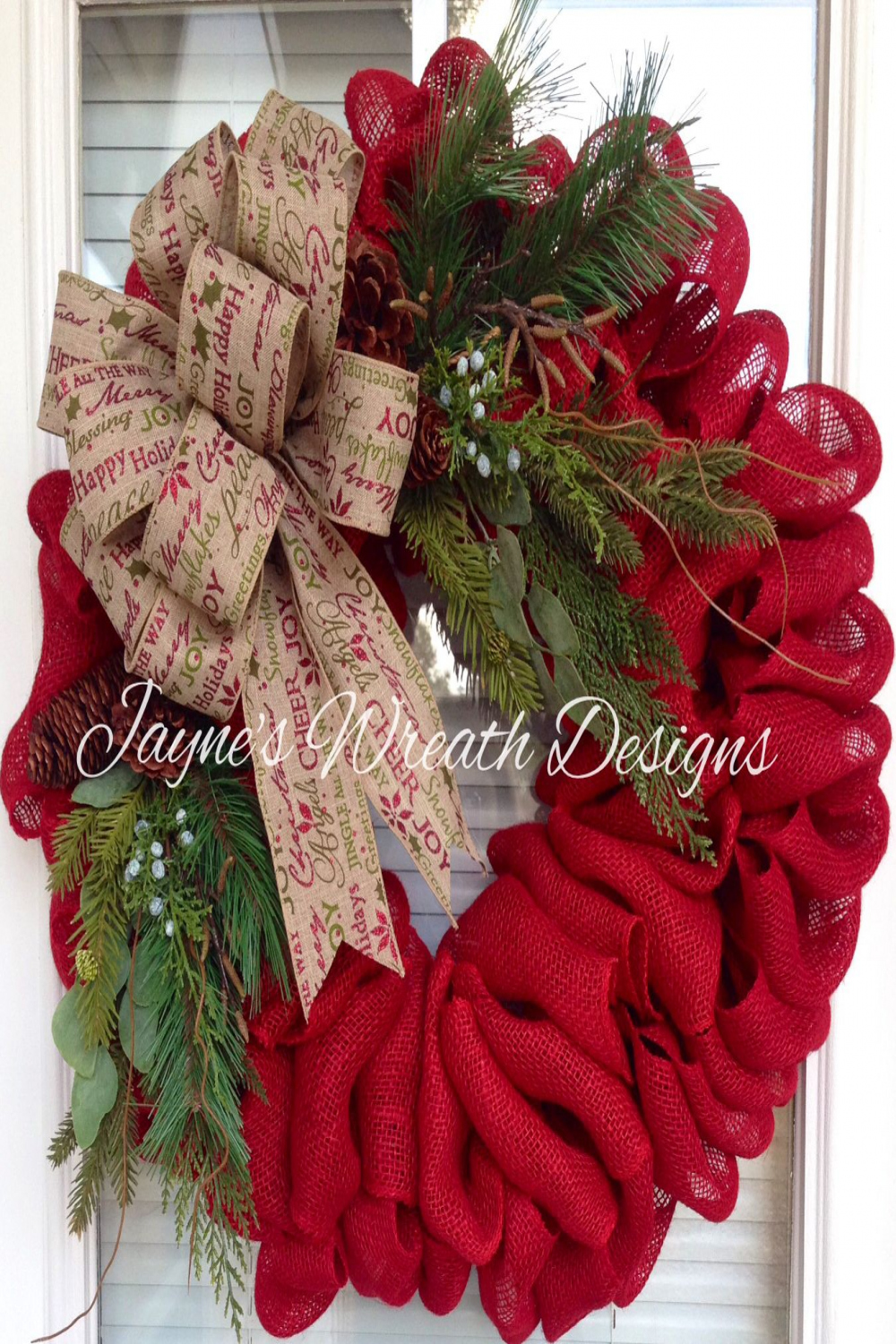 Red Burlap Christmas Wreath  Christmas wreaths, Burlap christmas