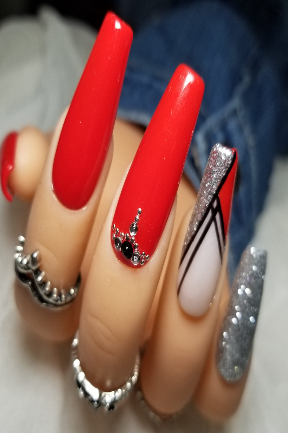 Red Territory Silver and Studs Press On Nails for Red Nail - Etsy