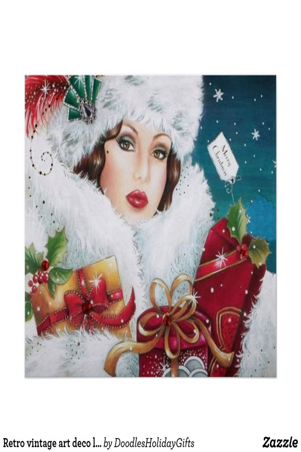 Retro vintage art deco lady Christmas poster  Zazzle  Christmas