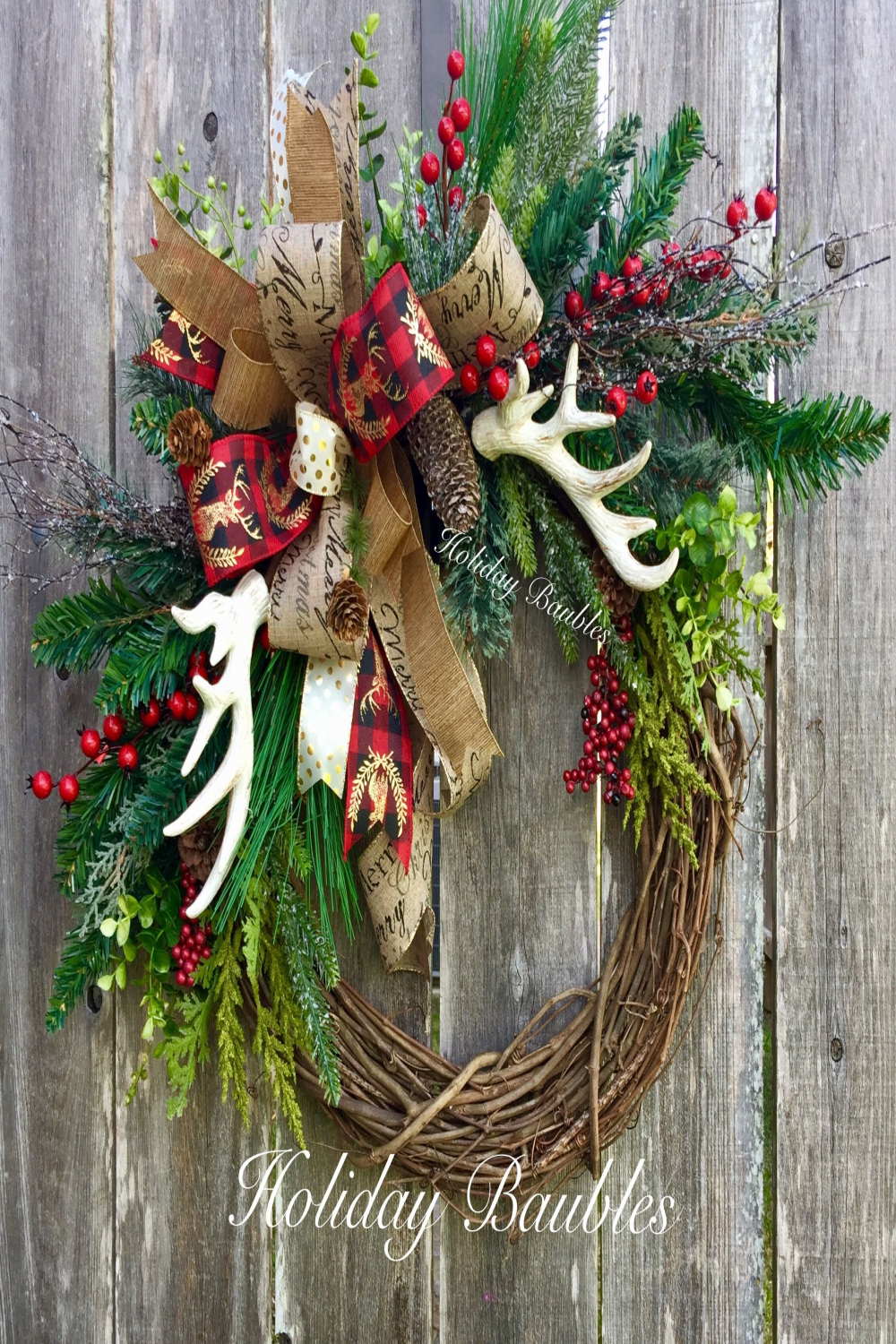 Rustic Antler Christmas  Christmas wreaths, Christmas decorations