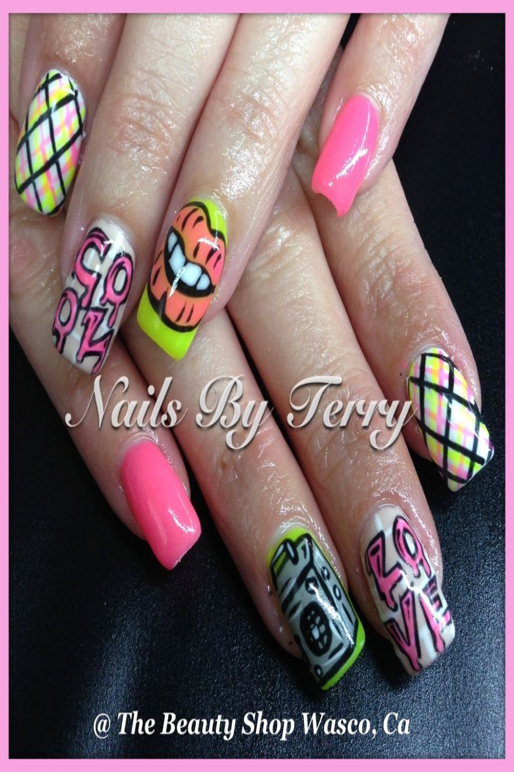 s theme gel nails  Graffiti nails, Gel nails, Nails