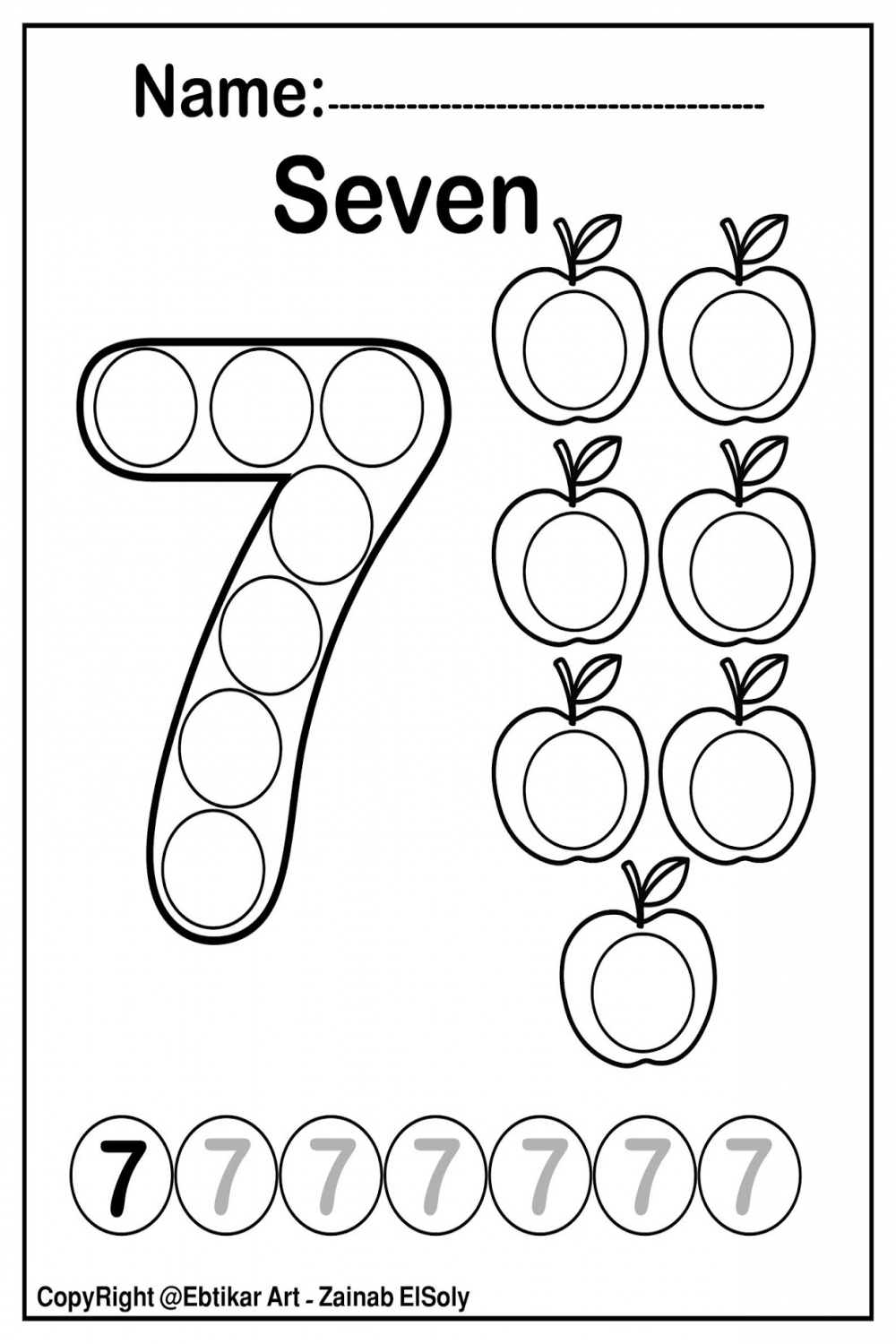 Set of  Numbers (Count Apples) Dot Marker Activity Coloring