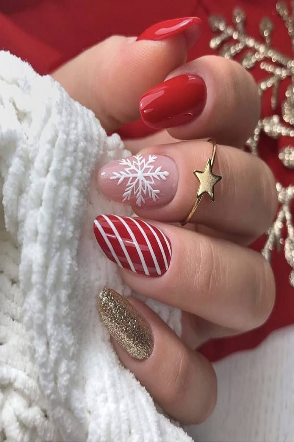 Sethexy Weihnachten Mandel Falsche Nägel Christmas Schneeflocke Press on  Nails Glossy Pcs Acryl Nägel zum Aufkleben für Frauen und Mädchen