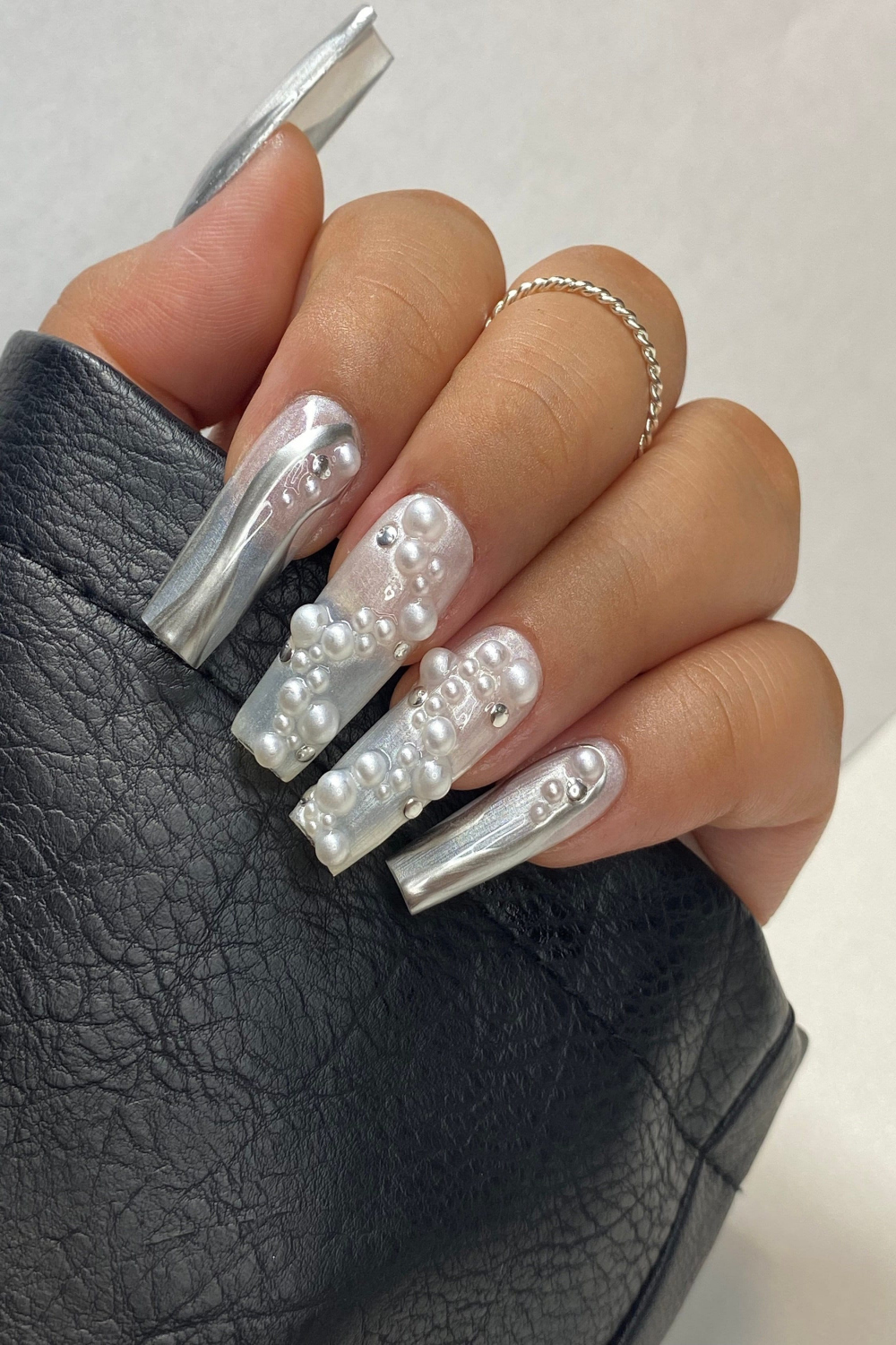 Silver Chrome Pearl Press On Nails Press On Nails Luxury - Etsy