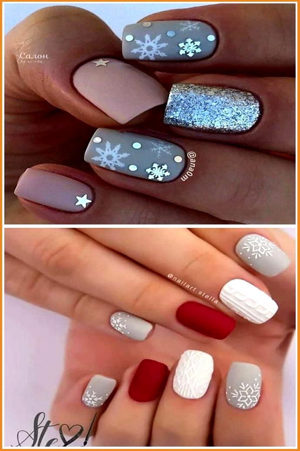 Simple Christmas Nail Art Designs for Short Nails - Snowflakes