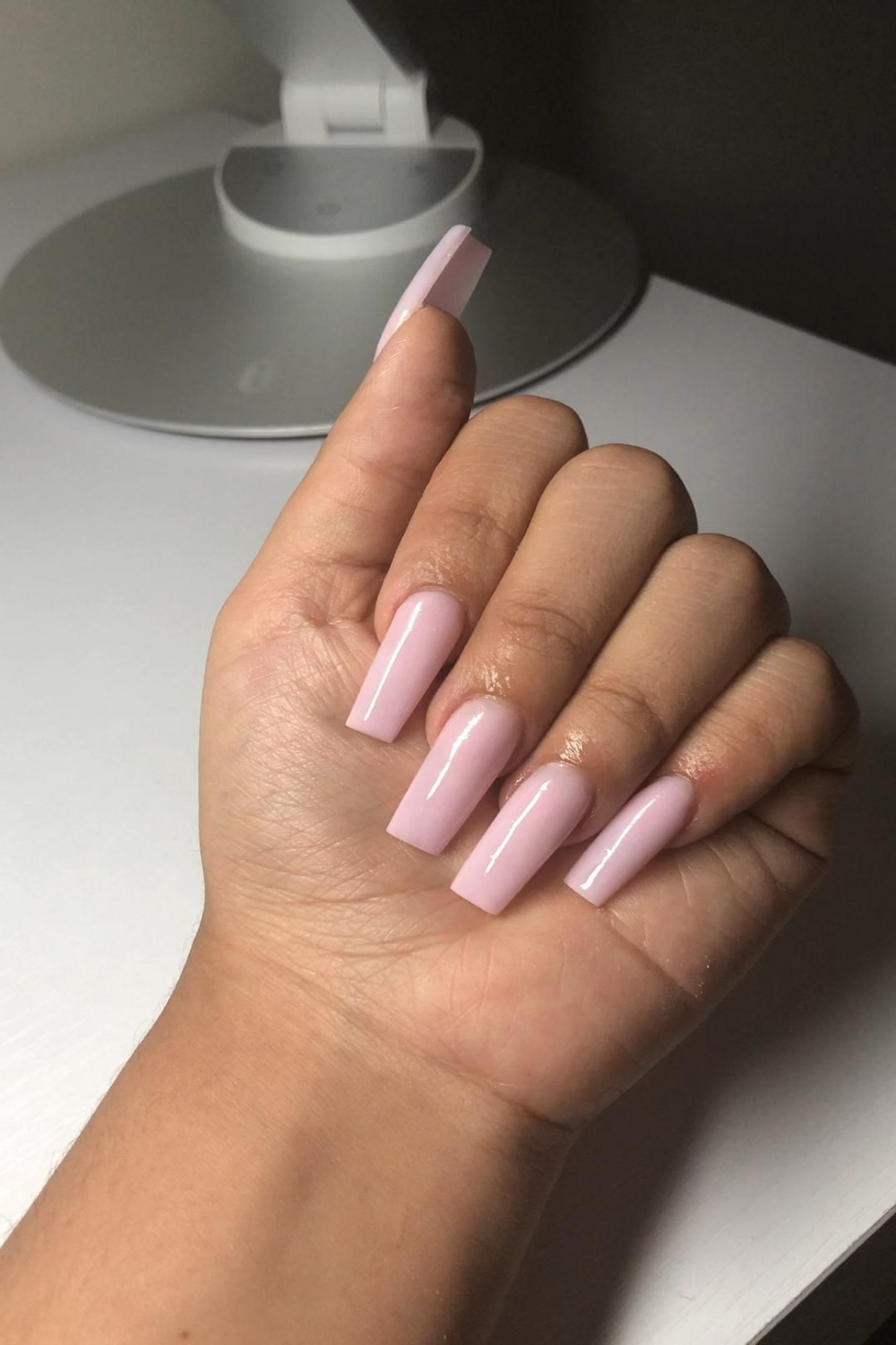 Simple pink tapered square medium short acrylic nails -  Long