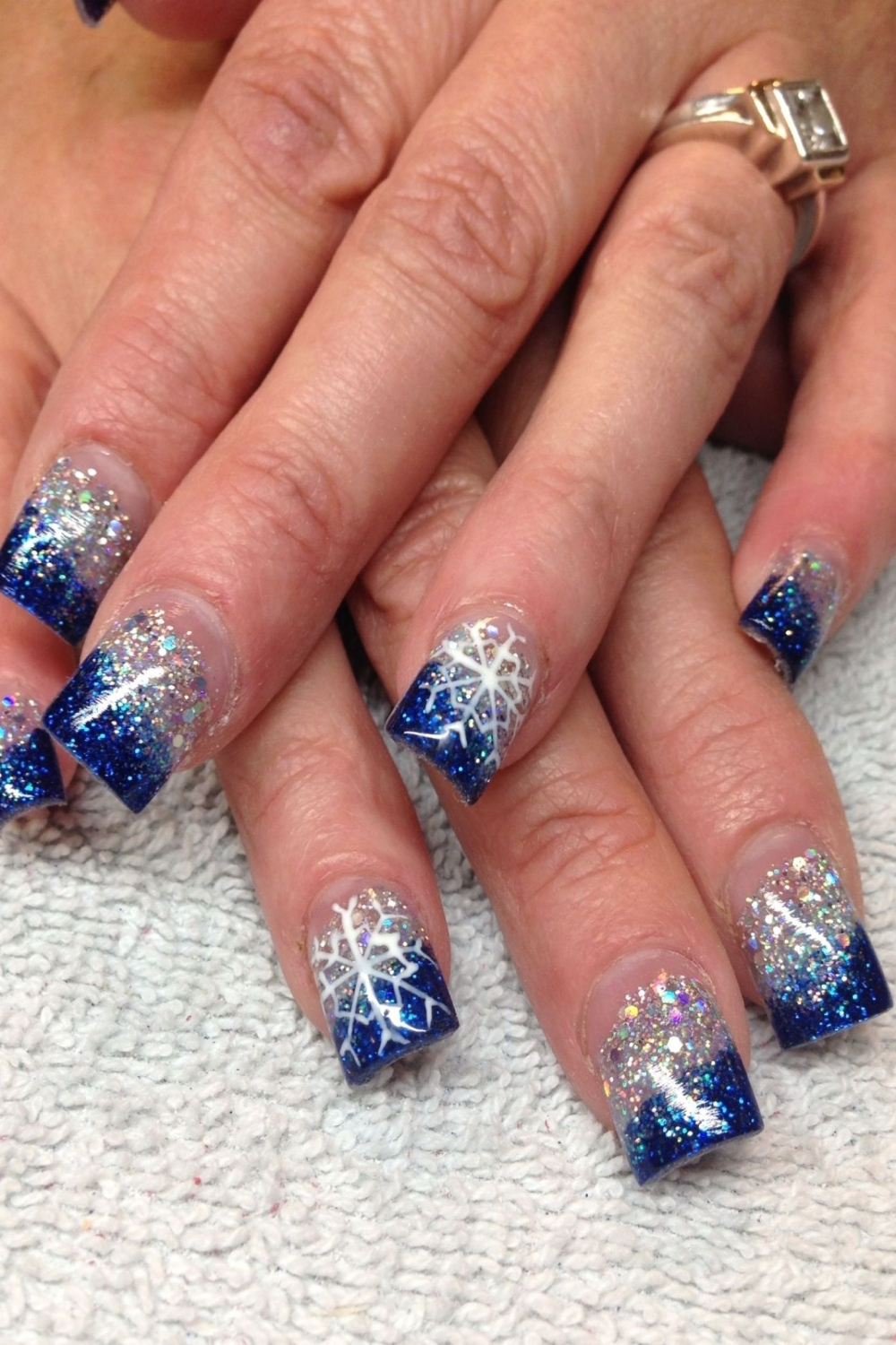 Snowflake nails  Blue and silver nails, Blue christmas   Blue