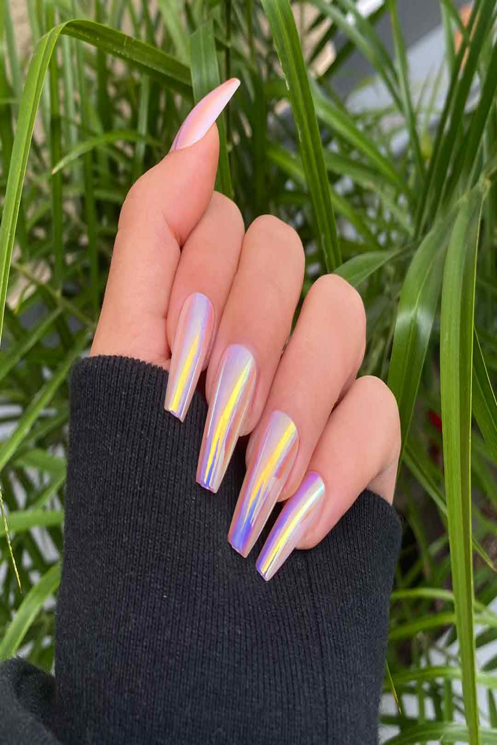 TEAL CHROME: Long Chrome Coffin Press On Nails  Lavaa Beauty