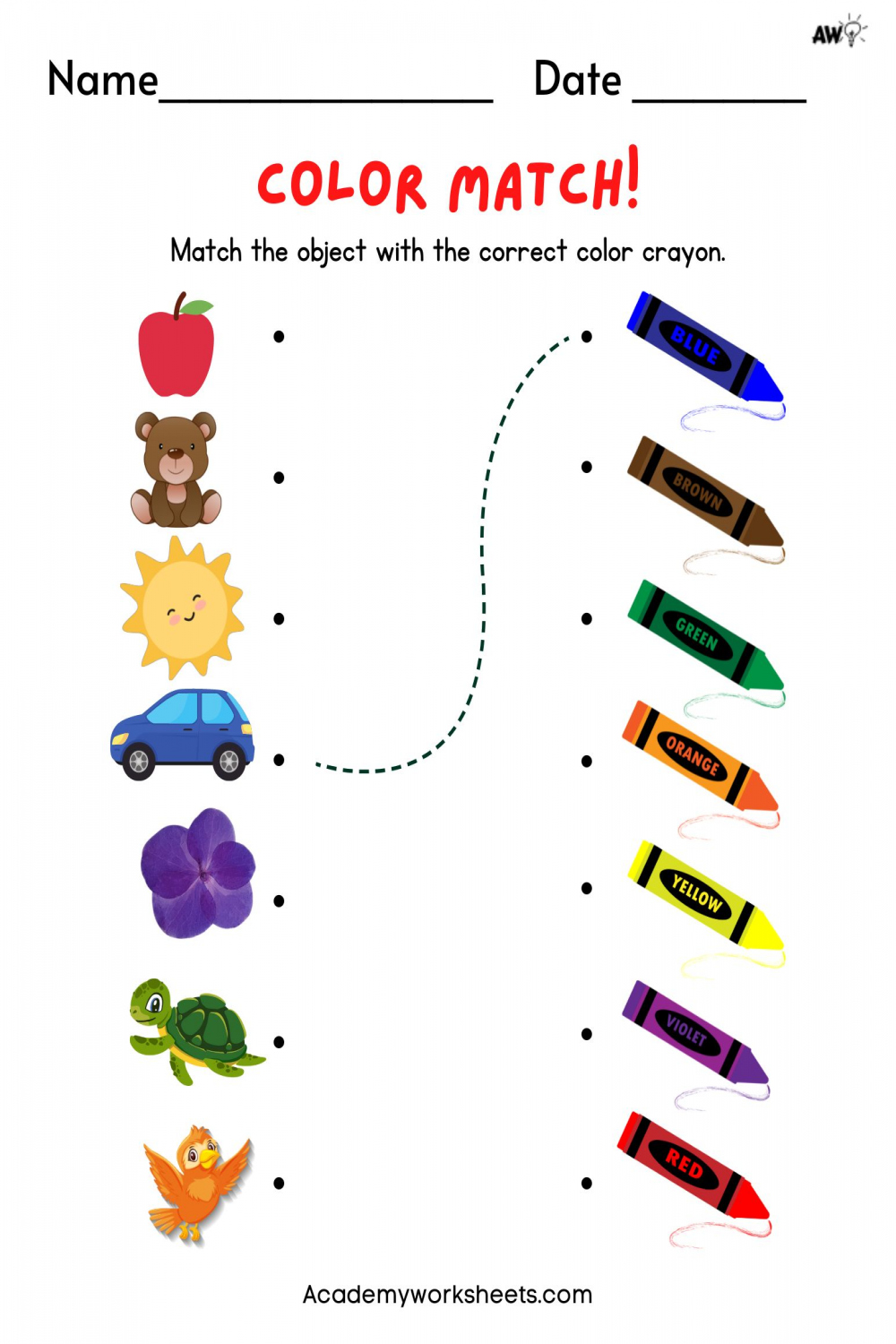 Top Free Kindergarten Matching Worksheets - Color - Numbers