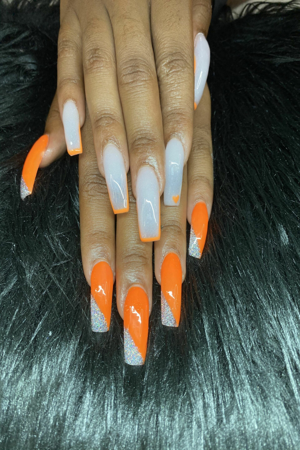 Top Orange And White Nails  Orange nails, White acrylic nails