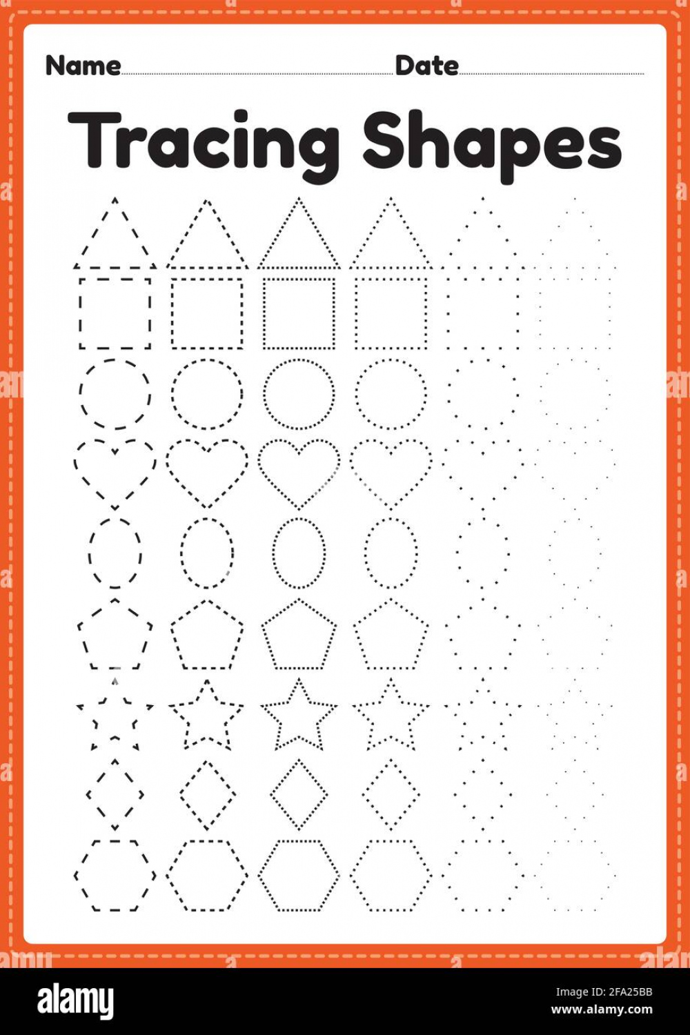 Tracing shapes worksheet for kindergarten and preschool kids for