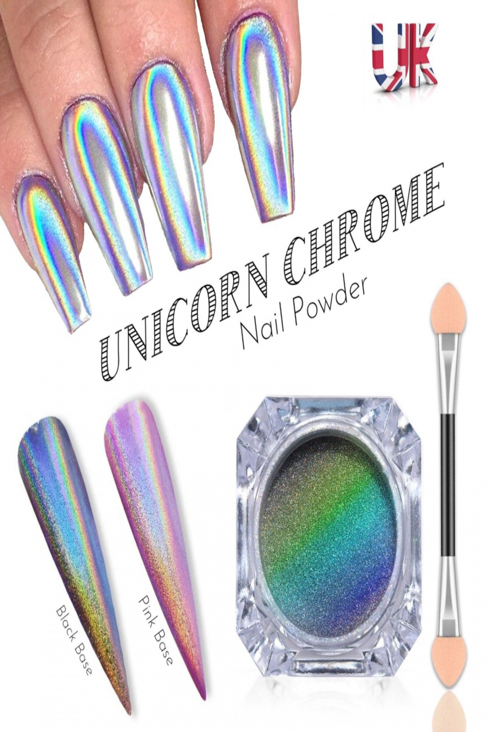 UNICORN NAIL POWDER HOLOGRAPHIC EFFECT MIRROR HOLO CHROME NAILS