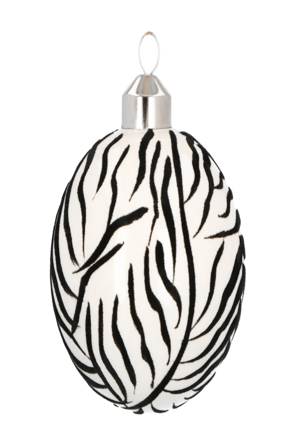 Velvet Glass Christmas Bauble Zebra Stripes cm White-Black