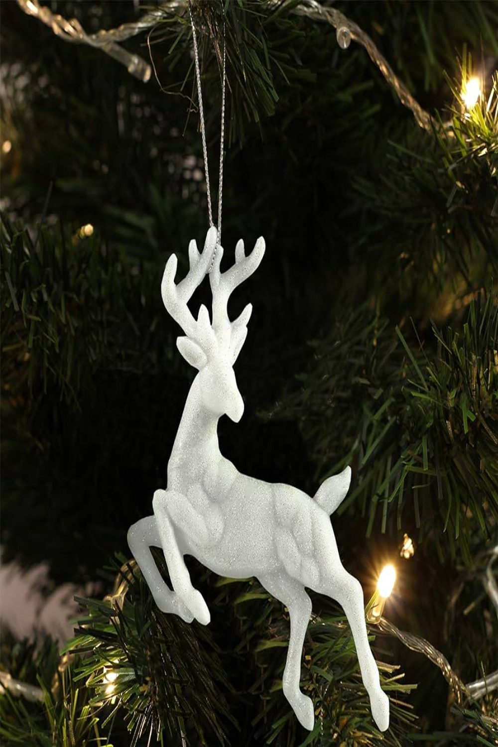 White Reindeer Ornaments for Christmas Tree, Plastic Glitter Reindeer  Hanging Figure Ornament Set of  Packs for Christmas Decoration,