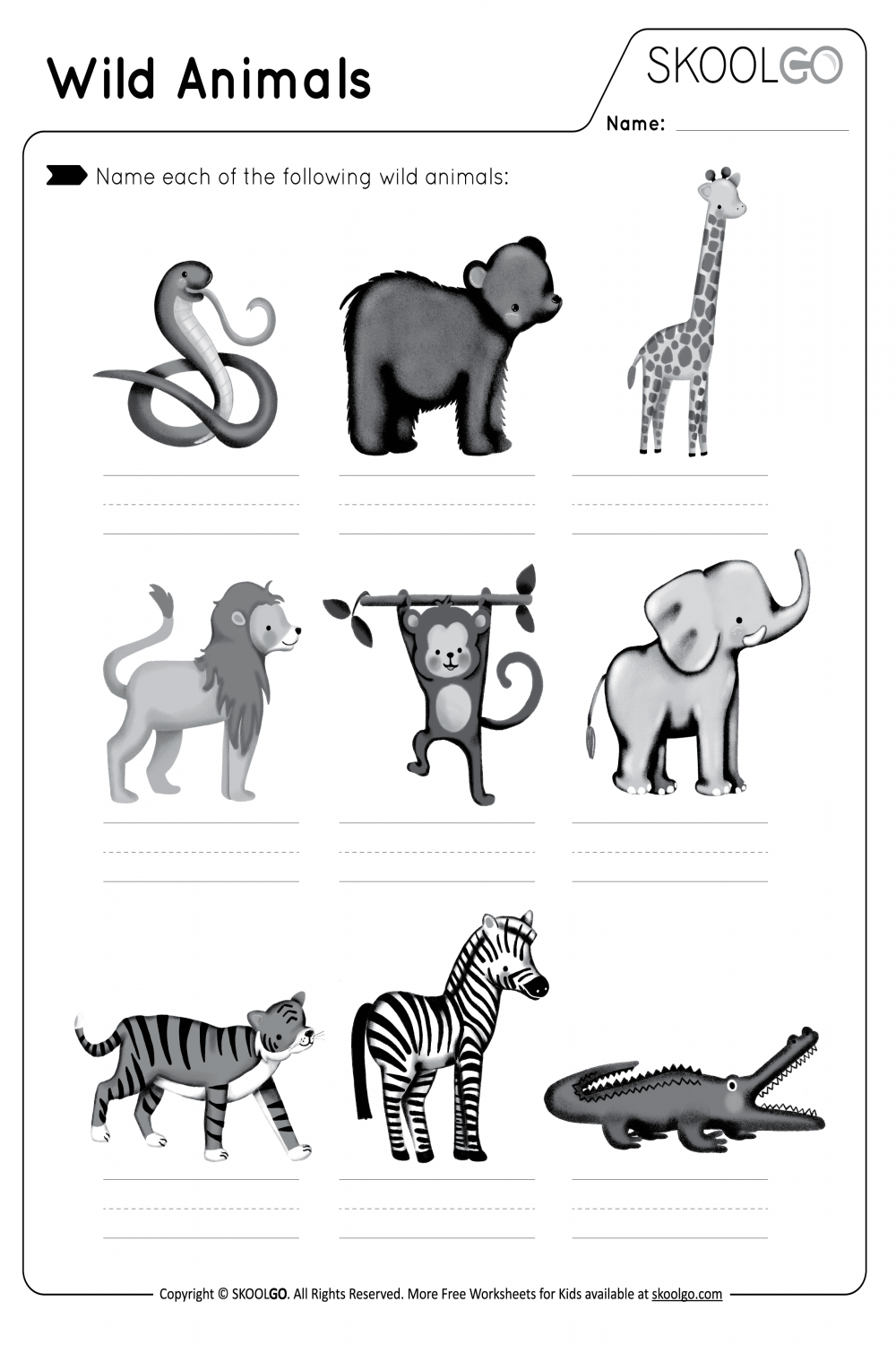 Wild Animals - Free Worksheet - SKOOLGO