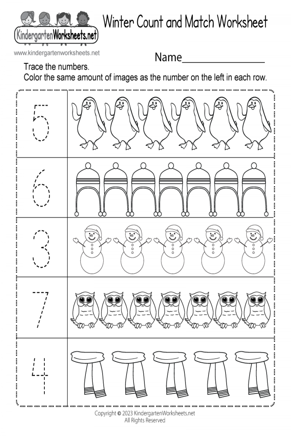 Winter Count and Match Worksheet - Free Printable, Digital, & PDF