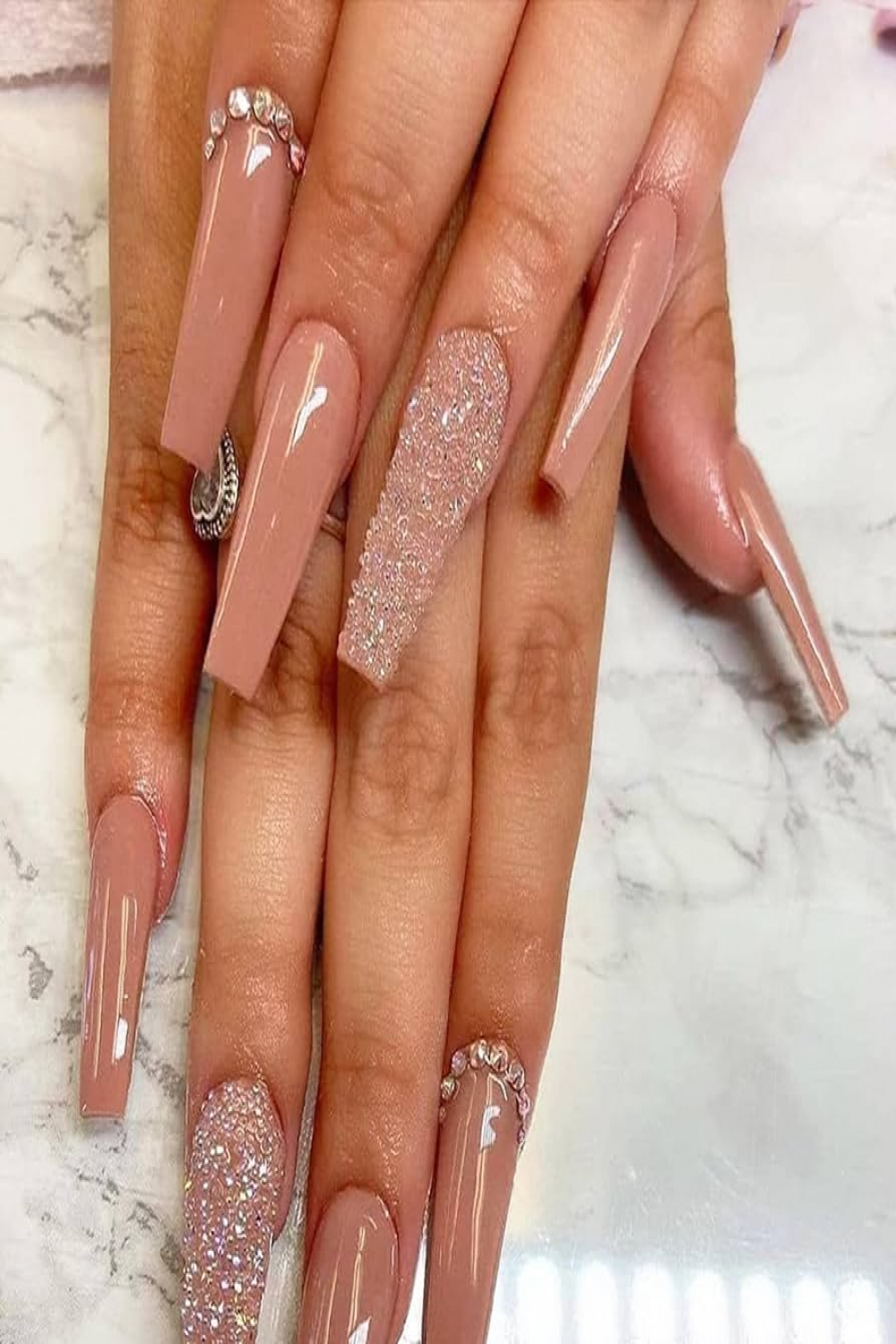 WOOXDYUK  Pcs Pink Glitter Extra Press on Nails Long with Designs False  Fake Nails Coffin Acrylic Nails Glue On Nail Diamonds Stick on Nails for