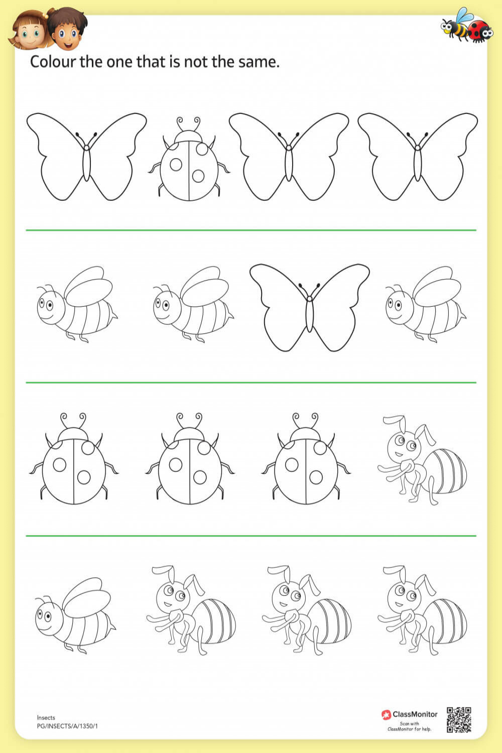 Worksheet Colour the Odd One Out - ClassMonitor