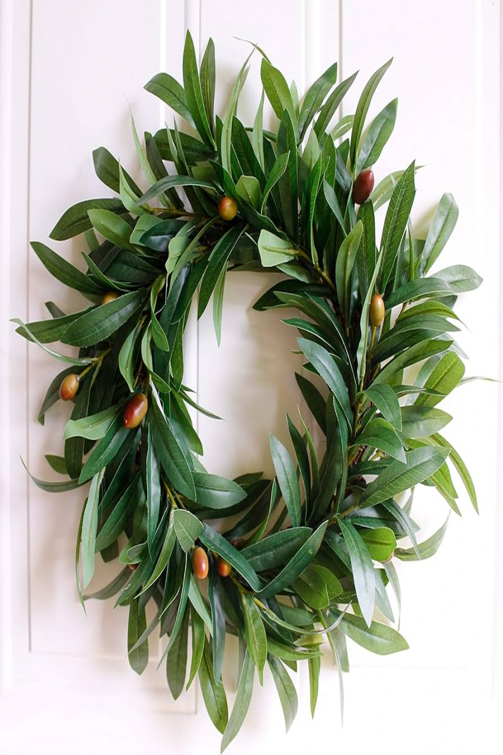 Wreath - Almost Real Olive Leaf " Rustic Farmhouse Faux Foliage Wreaths  Front Door Welcome Christmas Outdoor Indoor - Round Green