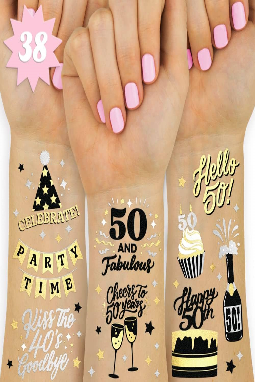 xo, Fetti th Birthday Party Decorations  and Fabulous Temporary Tattoos  -  styles  Gold + Silver Foil Fifty Birthday Gift, Birthday Girl