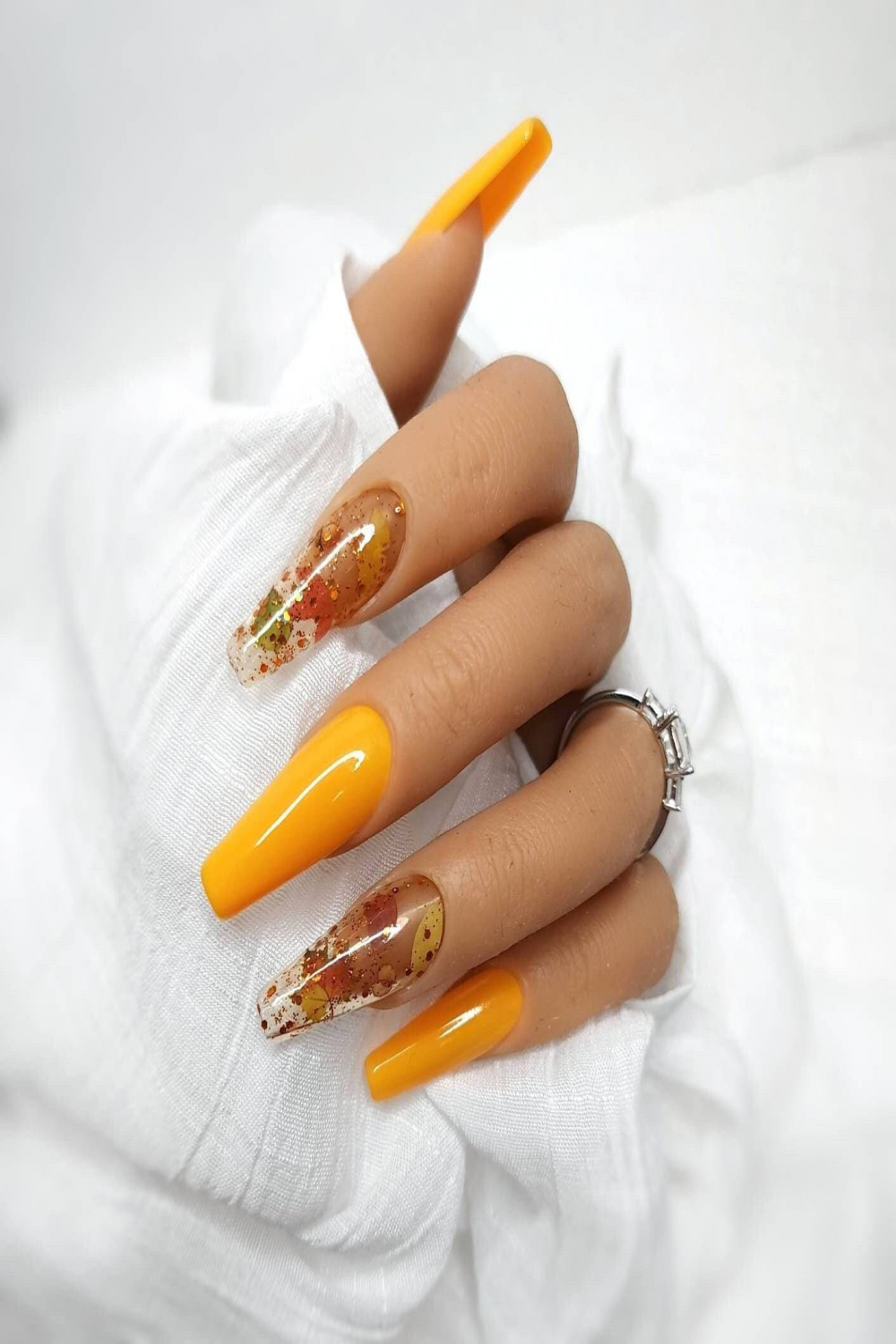 Yellow Fall nails Clear nails long coffin nails press on with