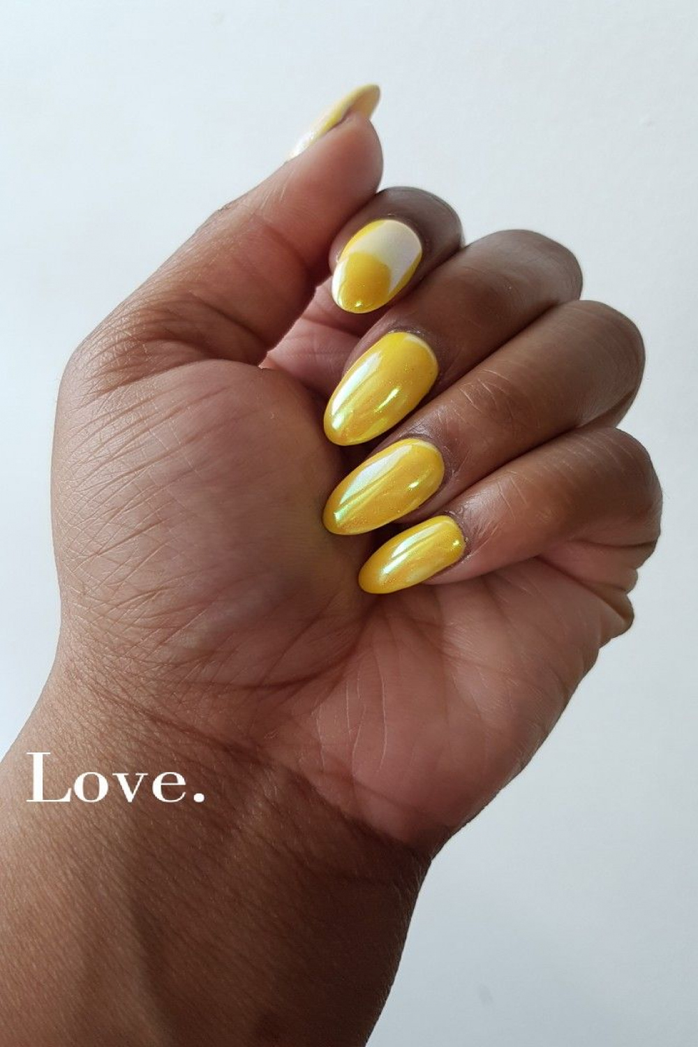 Yellow nails with chrome  Yellow nails, Shiny nails, Chrome nails