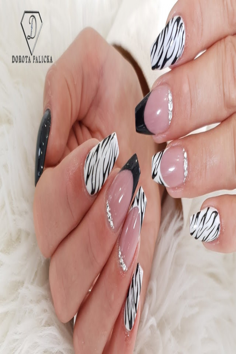 Zebra print french manicure nail art. Watch me doing nails in real time