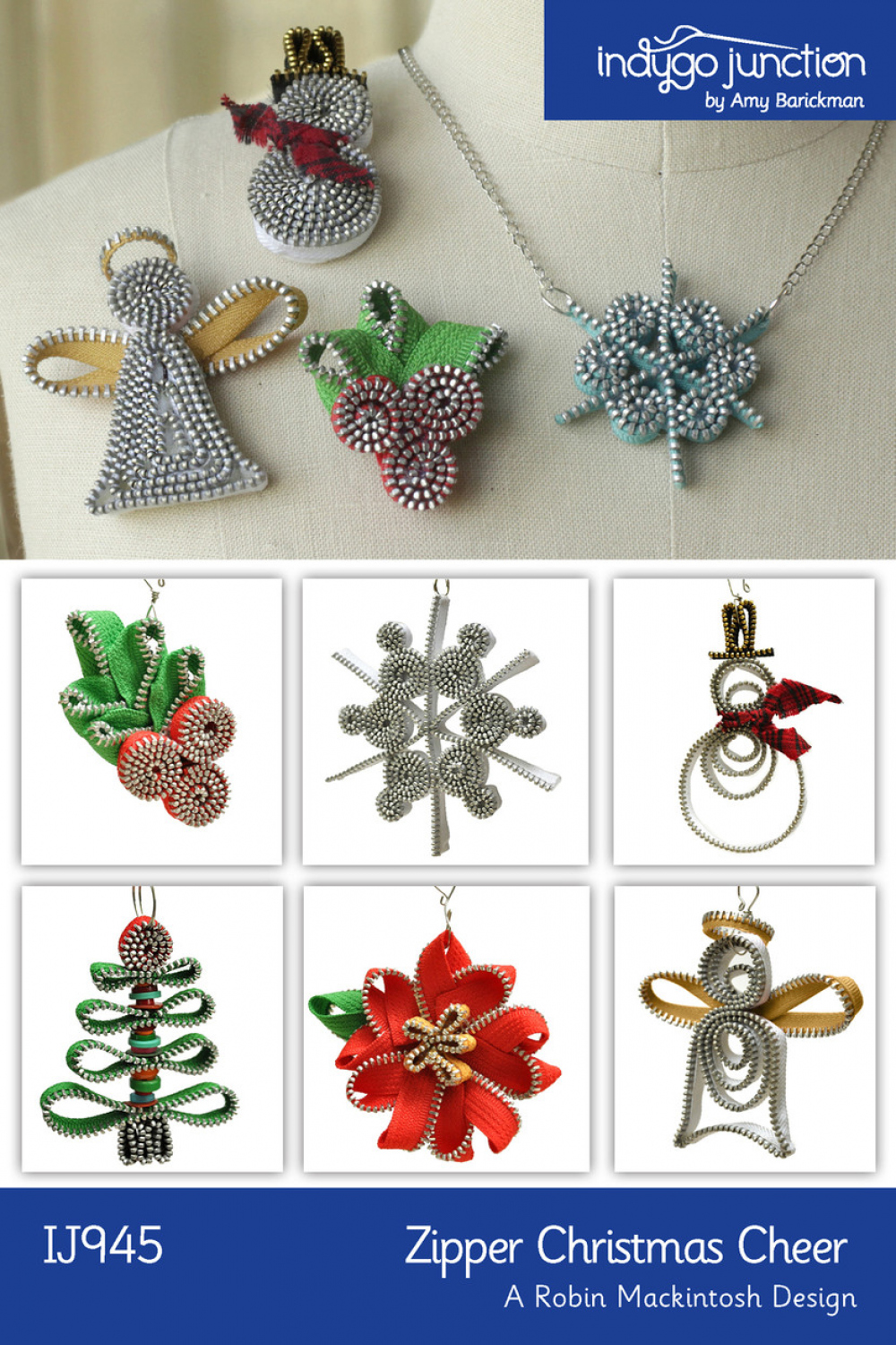 Zipper Christmas Ornament & Jewelry Sewing Pattern - Colonial