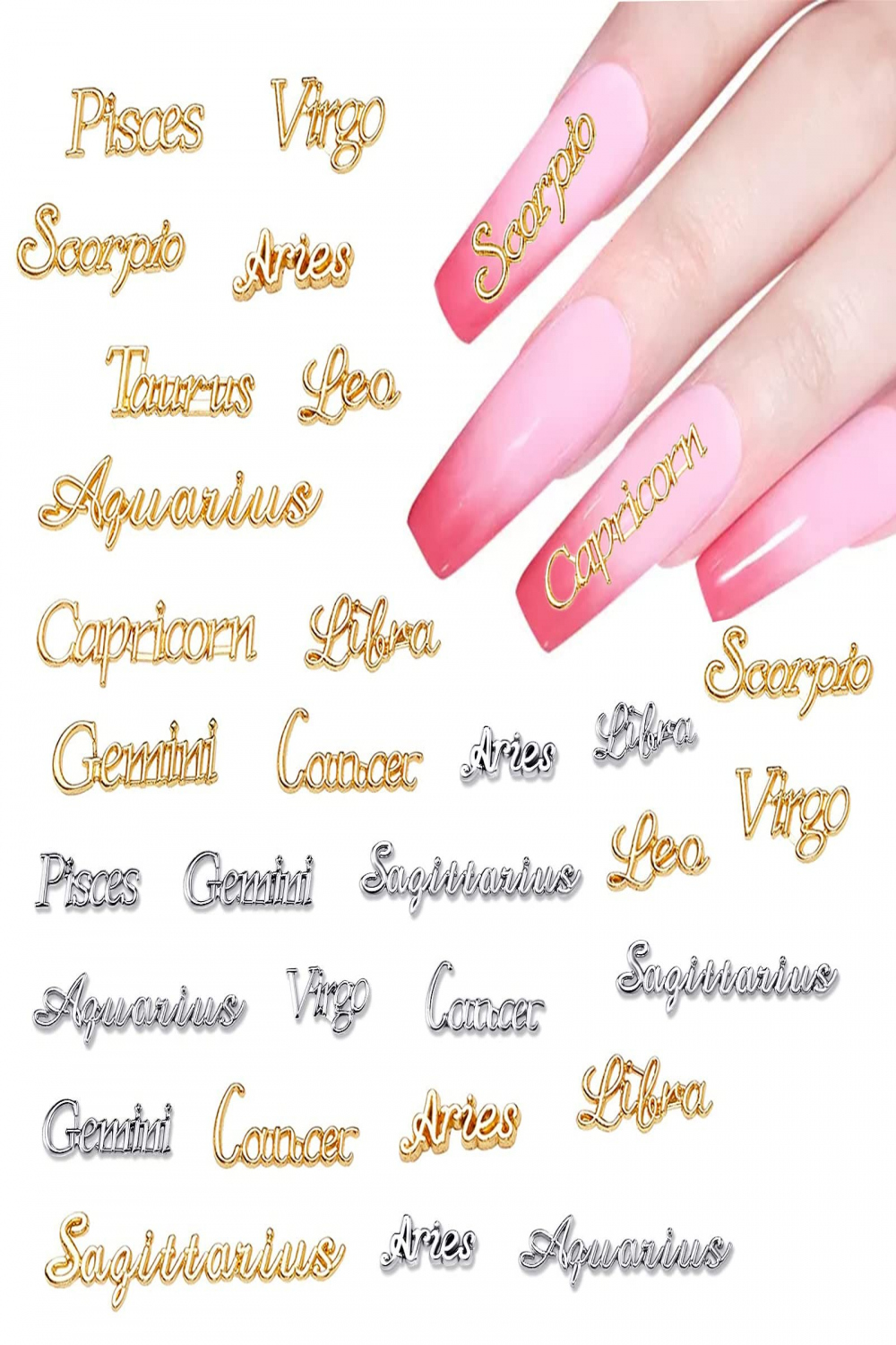 Zodiac Nail Charms, D Zodiac Nail Charms for Acrylic Nails, Alloy Twelve  Constellation Zodiac Virgo Leo Aries Taurus Gemini Capricorn Charms for DIY