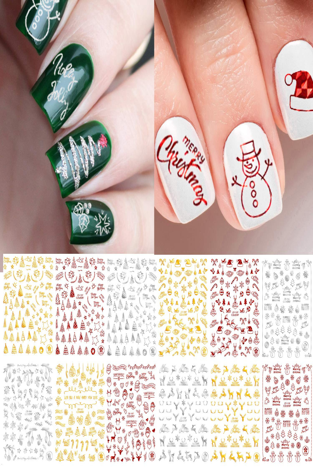 Adurself  Sheets Christmas Metallic Nail Art Decals Xmas D Nail  Self-Adhesive Stickers Santa Claus Reindeer Snowflakes Snowmen for Women  Girls Kids