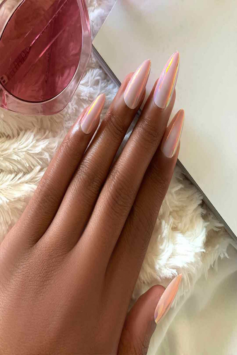 BALLERINA: Pink Chrome Glaze Almond Press On Nails  Lavaa Beauty