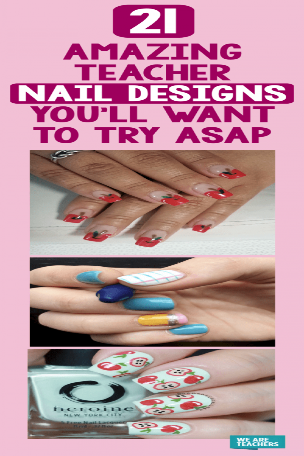 Best Teacher Nail Art Designs - Apples, Pencils, Notebooks and More!