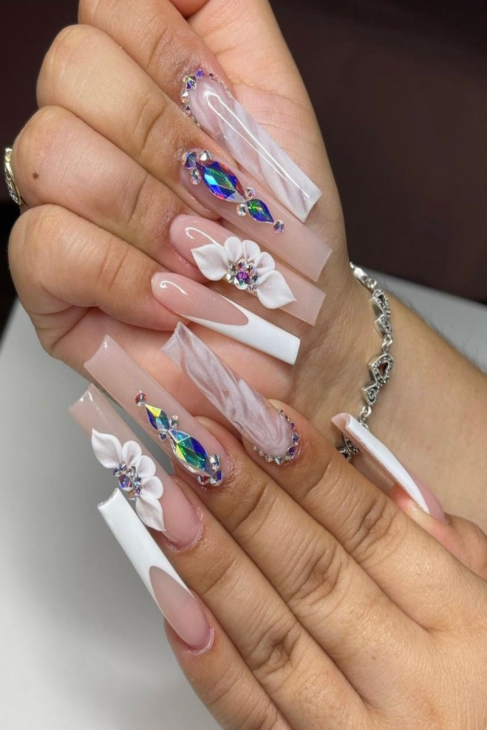 Birthday Glam  luxury nails  marble nails  French nails  D acrylic  flower nails  coffin square stiletto nails