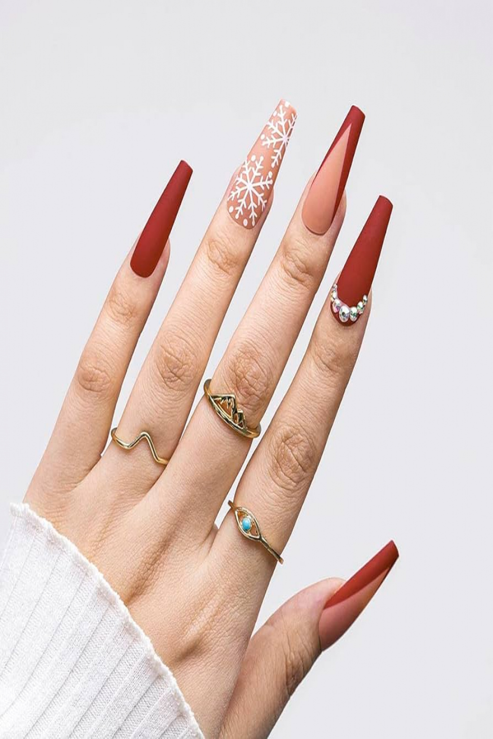 Bohend Christmas Long Snow False Nails Red Matt Rhinestone False Nails  French Clip On Nails Pack of  Acrylic Art Press On Nail Tips for Women  and