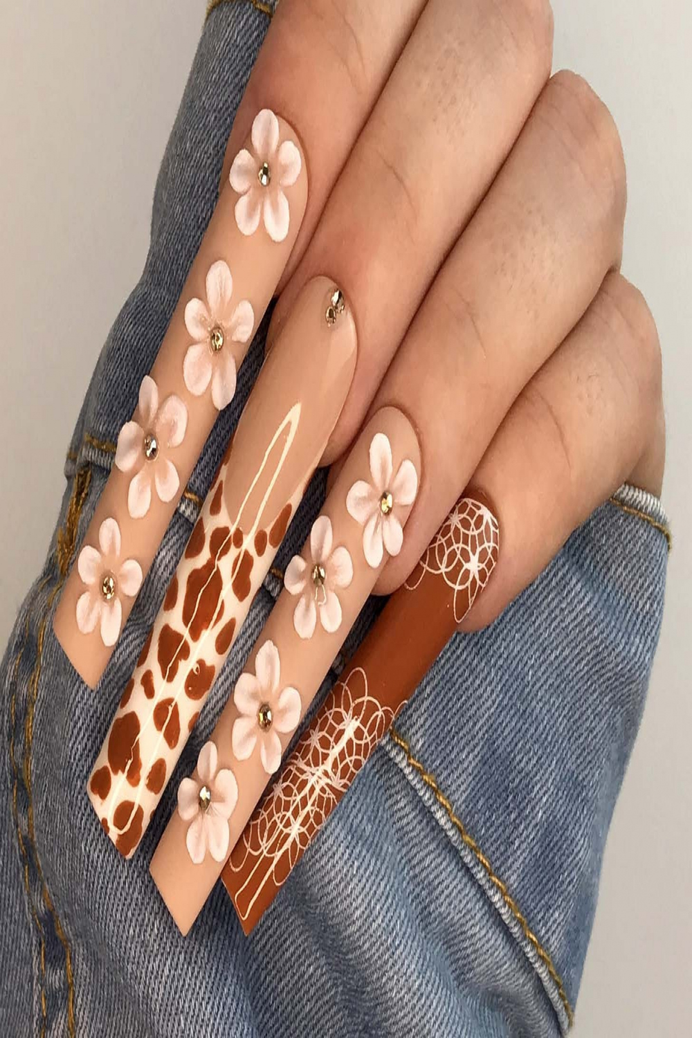 Brown press on nails cow Western nails - Etsy