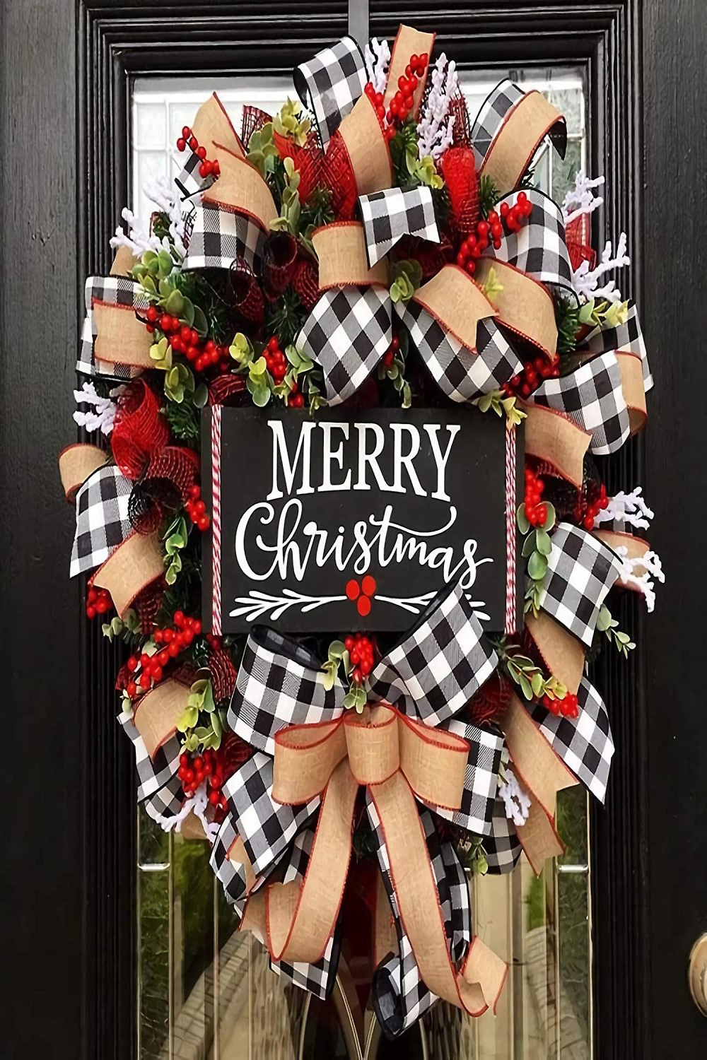 Christmas Buffalo Check Wreath Xmas Holiday Decor Outdoor Fall