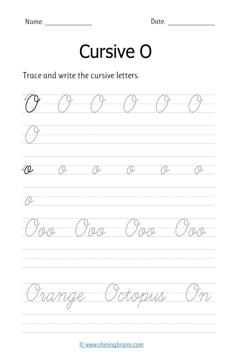 Cursive o - Free cursive writing worksheet for small and capital o