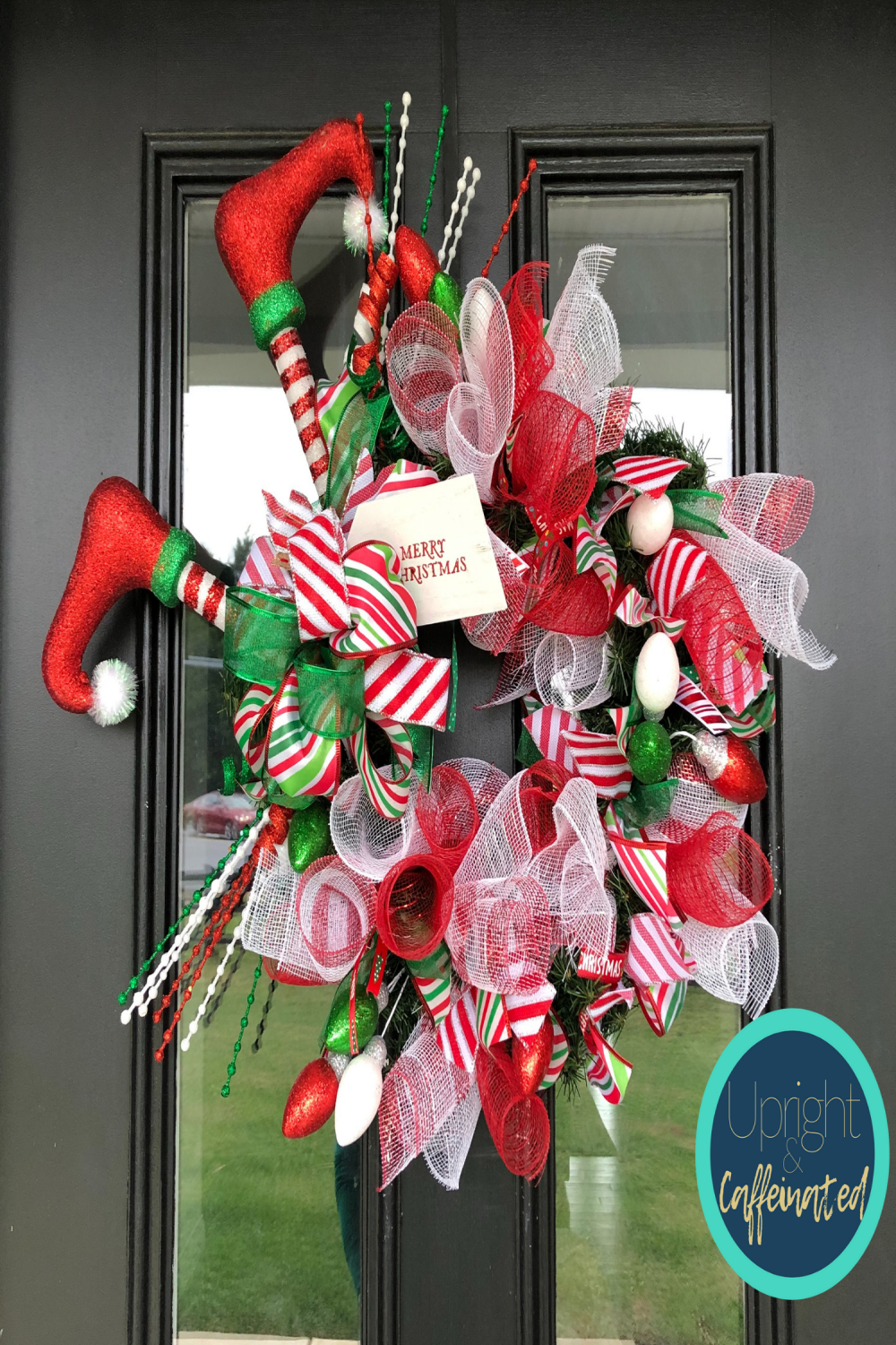 Deco Mesh Christmas Wreath - Upright and Caffeinated