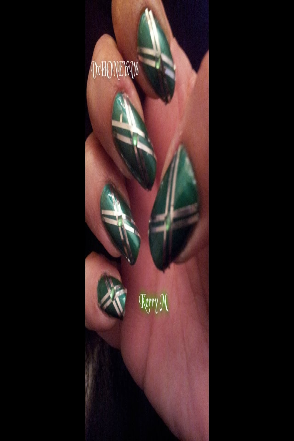 Emerald and silver nails for May birthdays nail art video tutorials, green  and silver nails, striping tape nail   Birthday nail art, Tape nail art,  Birthday nails