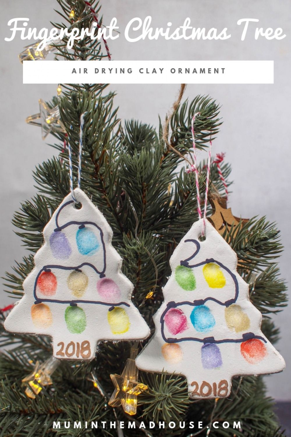 Fingerprint Christmas Tree Ornament - Air Drying Clay  Mum In The