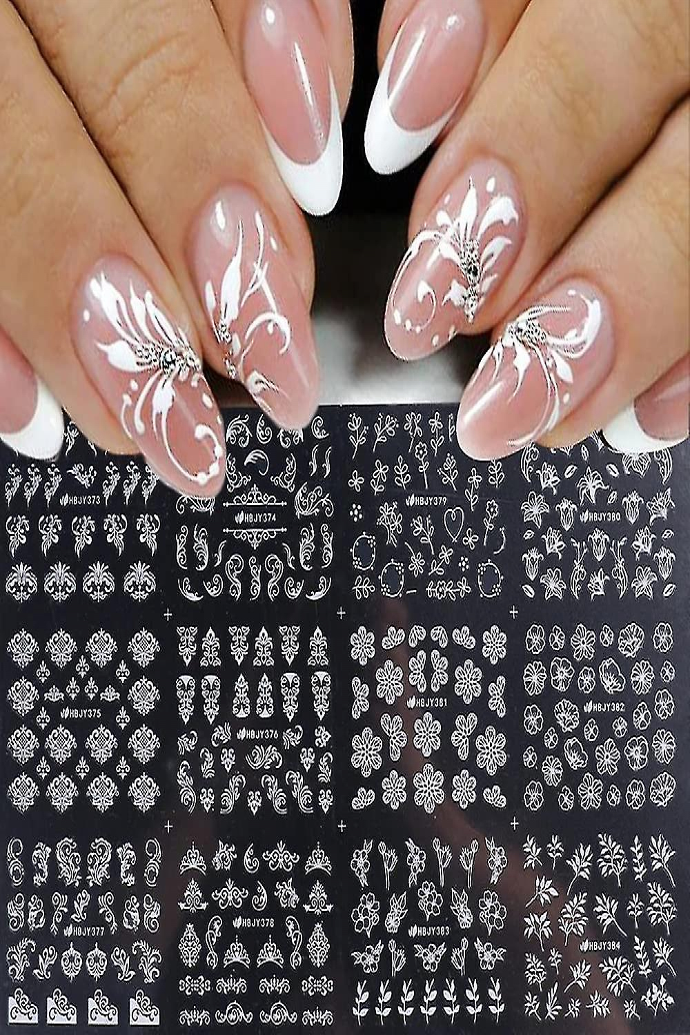 Flowers Nail Decals, d Self-adhesive White Floral Nail Art Stickers French  Hollow Flower Leaf Nail Art Designs Manicure Tips Accessories Diy Nail Art