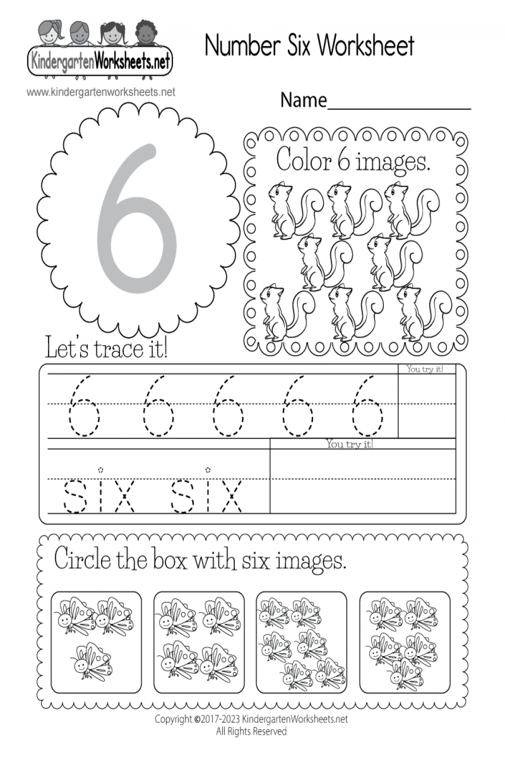 Free Printable Number Six Worksheet