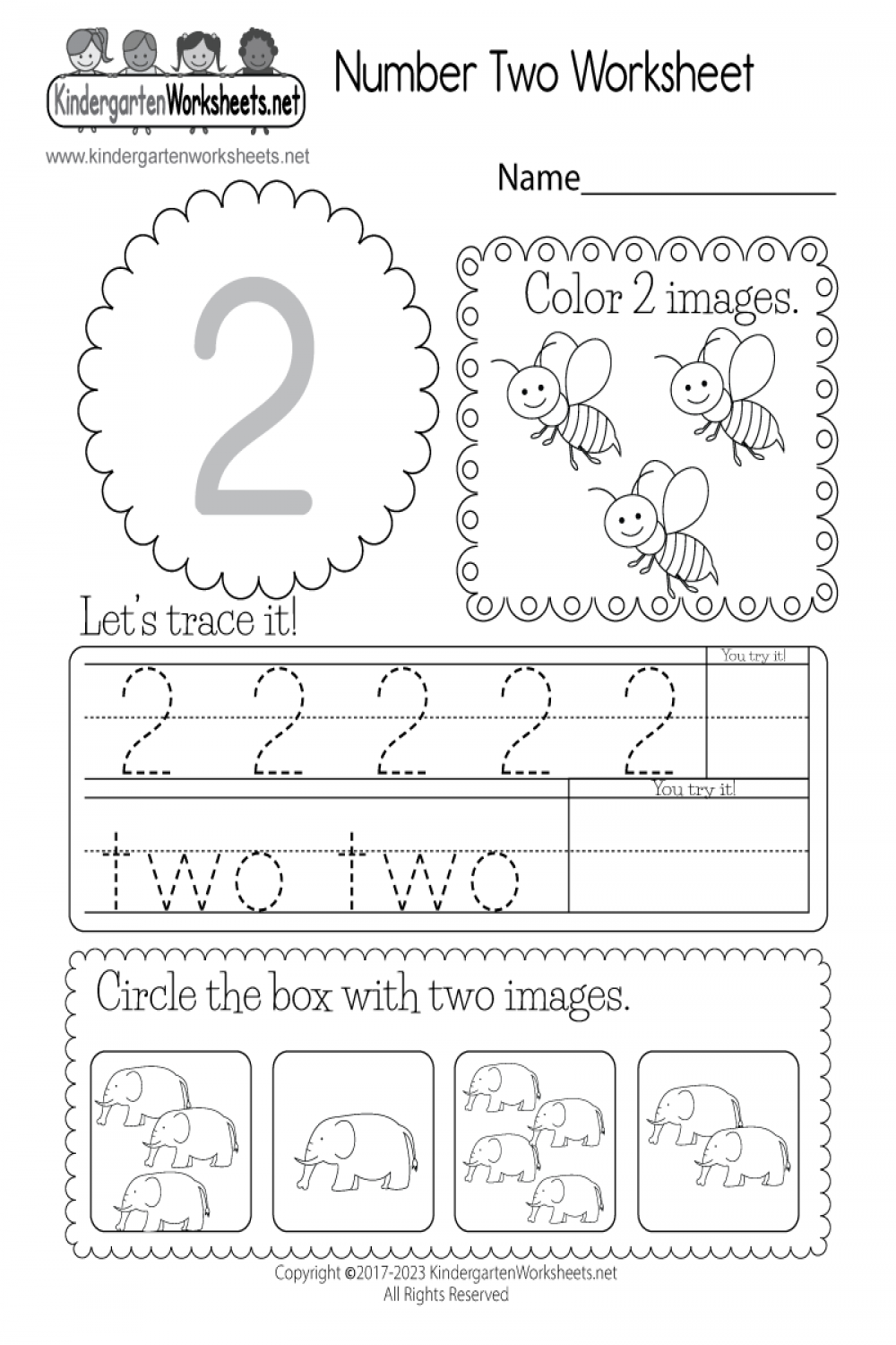 Free Printable Number Two Worksheet