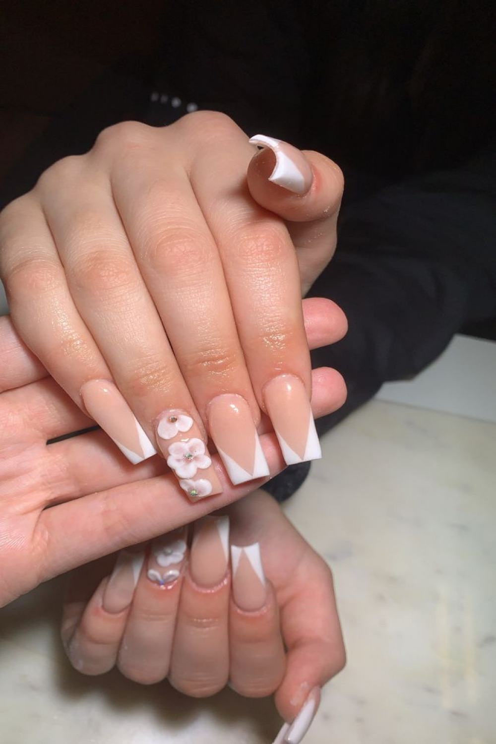 French tip D flower nails  Nails, Acrylic nails, Short square