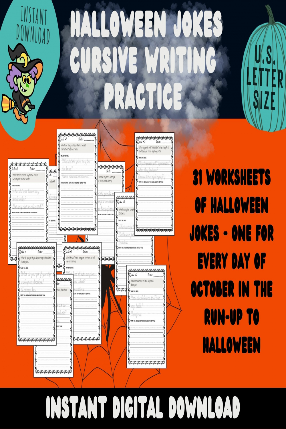 Halloween Jokes Cursive Handwriting Practice Sheets for Kids - Etsy