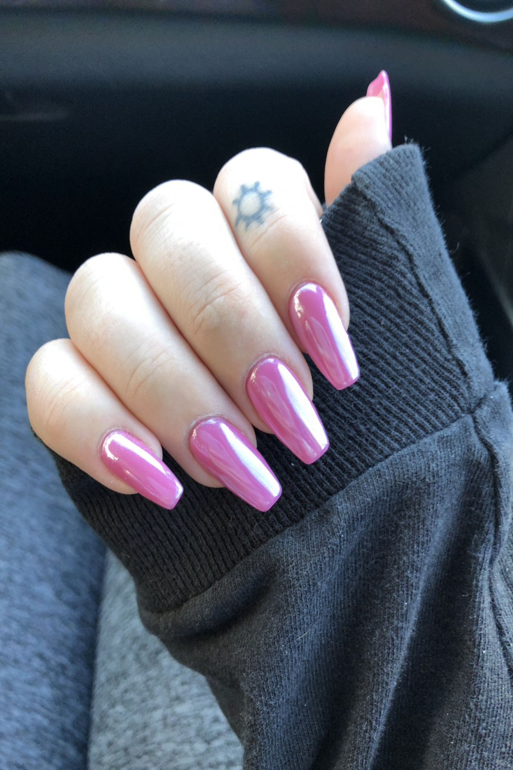 hot pink chrome acrylic nails  Pink holographic nails, Pink