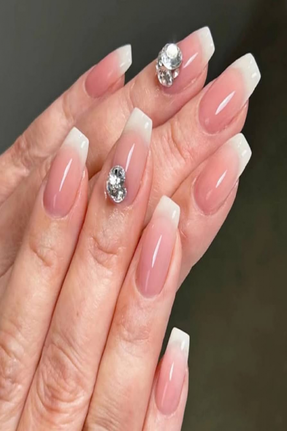 JUSTOTRY Jewels Coffin Nails for Gluing, Medium, White French Press On  Nails, Nude Ballerina Artificial Nails with Glue, Beautiful Fingernails,  Fake