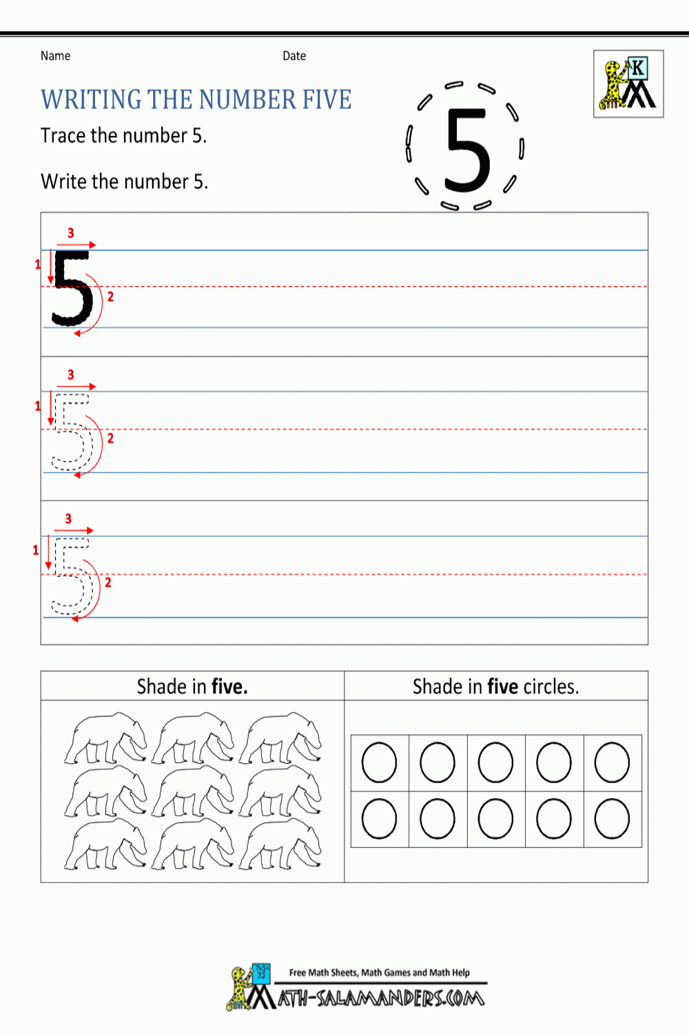 Kindergarten Printable Worksheets - Writing Numbers to