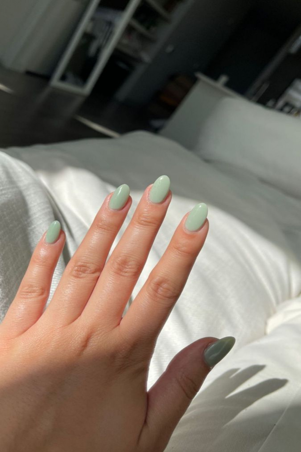 Light jade green nails  Stylish nails, Acrylic nails, Short nails