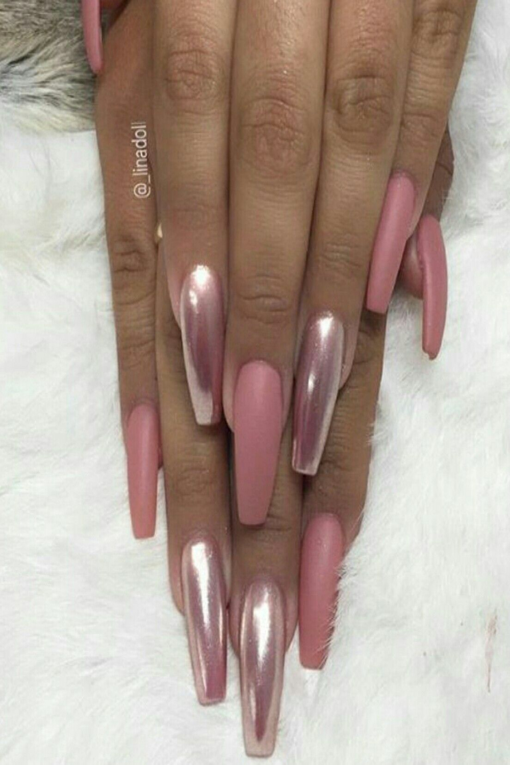 Long nails. Ballerina Nails. Rose pink nails. Chrome nails